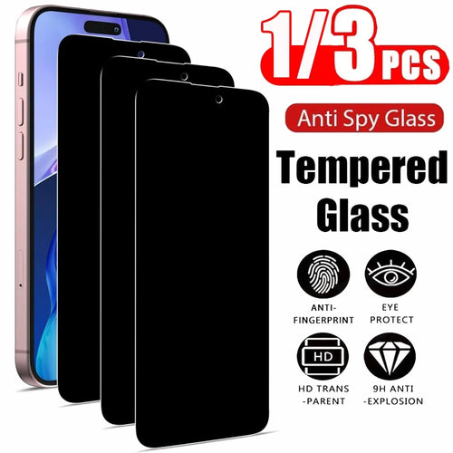 1~3PCS anti Spy Tempered Glass for Iphone 17 17E 16E 16 15 Pro Max Privacy Screen Protector Iphone 15 14 plus 13 12 11 Pro Max Antiespia Pelicula De Cristal Templado Iphone 17 Pro Max Anti-Peeping Protective Film